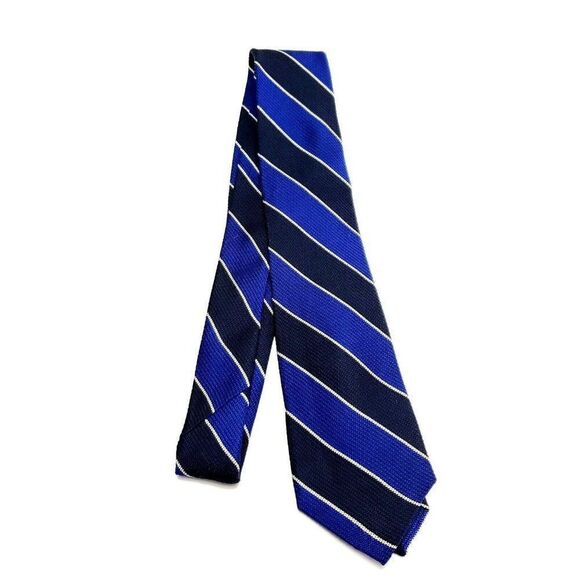 Paul Fredrick Blue Silk Tie Woven Striped‎ - Picture 7 of 7